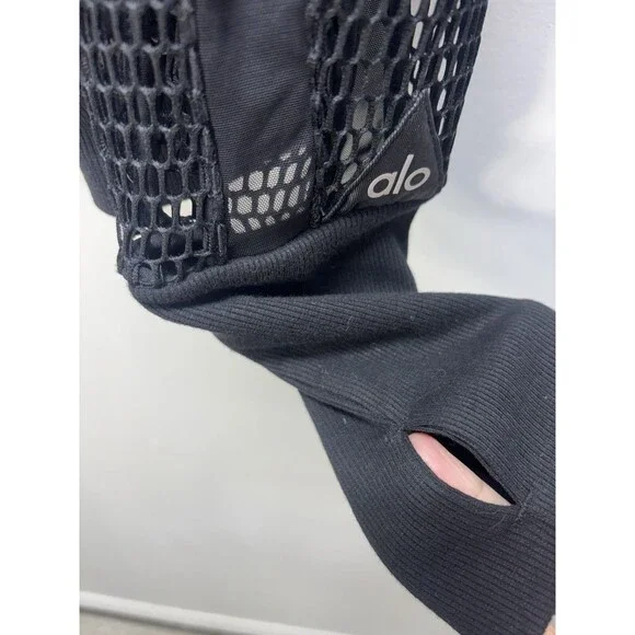 ALO Yoga  Women’s  Mesh Fortuna Hoodie Jacket  Black Sz L - Picture 6 of 13
